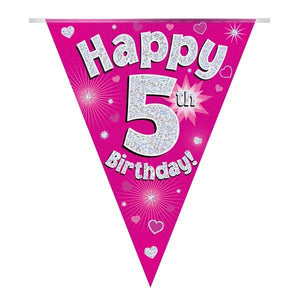 Pink Hearts 5th Birthday Bunting 3.9 Metres