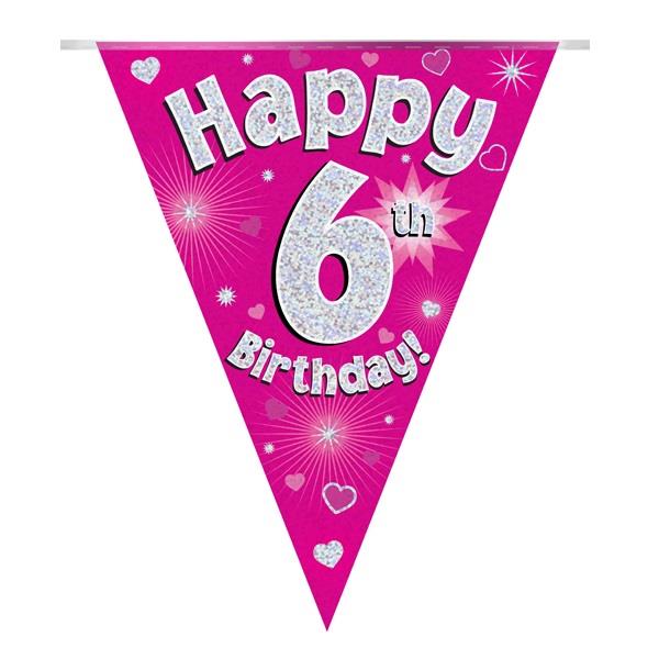 Pink Hearts 6th Birthday Bunting 3.9 Metres | Party Save Smile