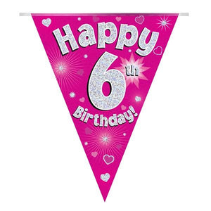 Pink Hearts 6th Birthday Bunting 3.9 Metres