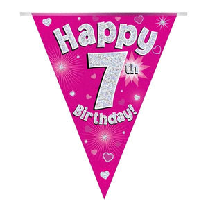 Pink Hearts 7th Birthday Bunting 3.9 Metres