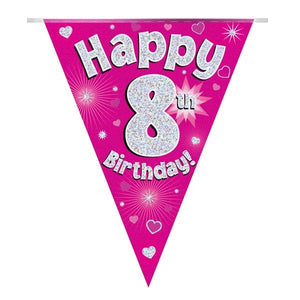 Pink Hearts 8th Birthday Bunting 3.9 Metres