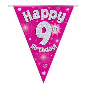 Pink Hearts 9th Birthday Bunting 3.9 Metres