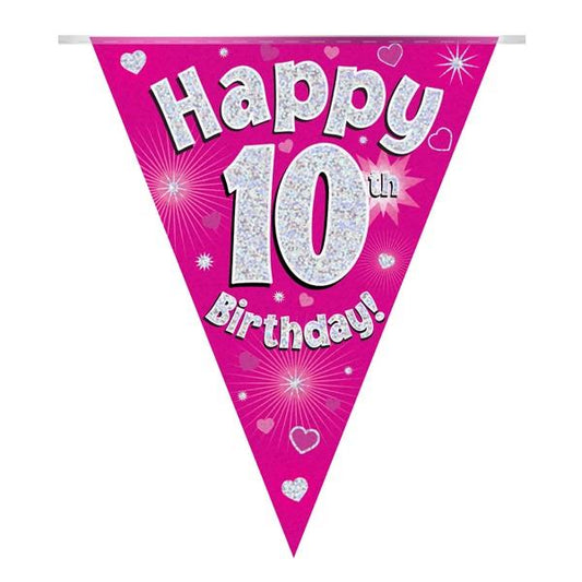 Pink Hearts 10th Birthday Bunting 3.9 Metres | Party Save Smile