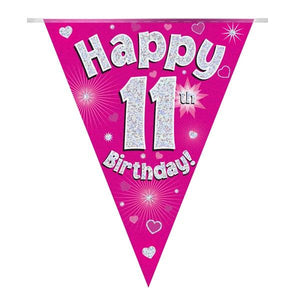 Pink Hearts 11th Birthday Bunting 3.9 Metres