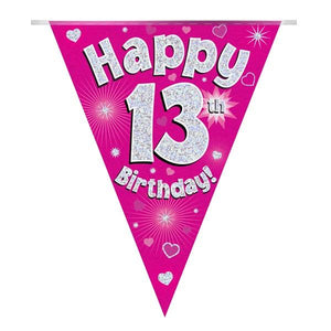 Pink Hearts 13 Birthday Flag Banner – Teen Girl Decoration