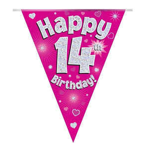 Pink Hearts 14th Birthday Bunting 3.9 Metres