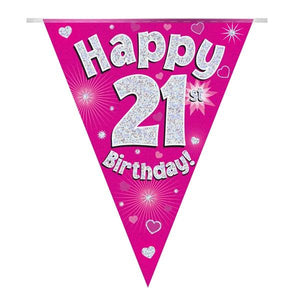 Pink Heart 21st Bunting Banner Decoration 3.9 Metres