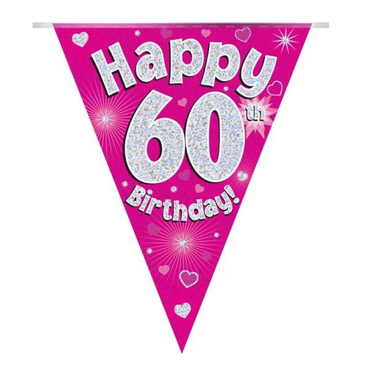 Pink Hearts Bunting for 60th Birthday 3.9 Metres | Party Save Smile
