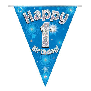 Blue Stars Happy 1st Birthday Bunting 3.9 Metres