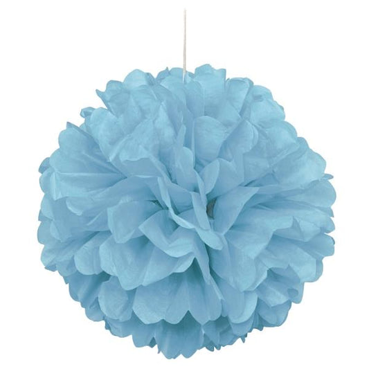 Powder Blue Puff Ball Party Hanging Decorations 16 inch | Party Save Smile