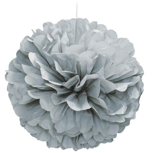 Silver Puff Ball Party Hanging Decorations 16 Inch