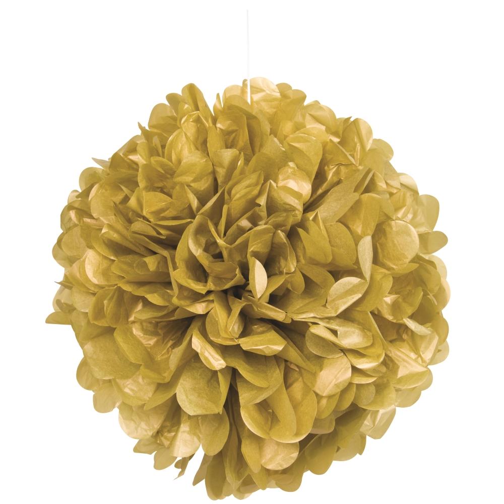 Gold Decorative Hanging Puff Balls 16 Inches | Party Save Smile