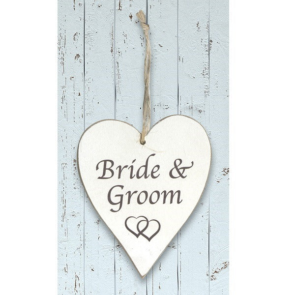 Bride and Groom Wooden Hearts Wedding Hanging Decoration 11cm | Party Save Smile