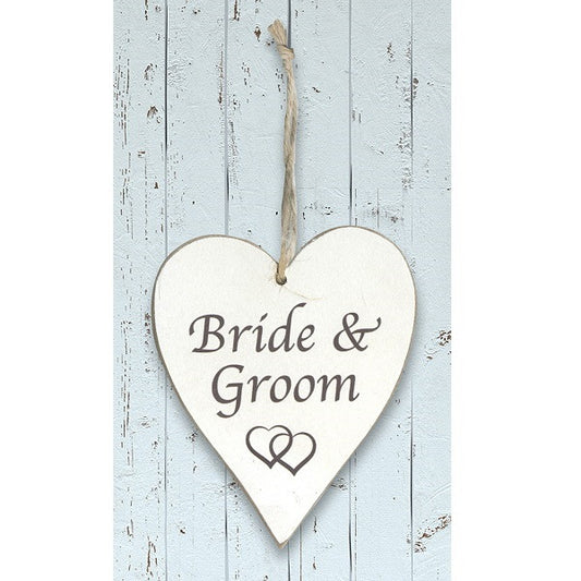 Bride and Groom Wooden Hearts Wedding Hanging Decoration 11cm | Party Save Smile