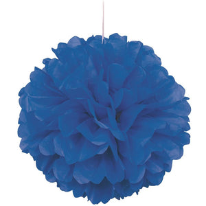 Royal Blue Puff Ball Party Hanging Decorations 16 Inches