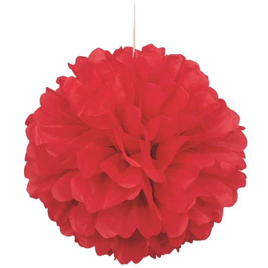 Bright Red 16&#34; Puff Ball Party Hanging Decorations