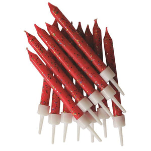 Red Glitter Birthday Cake Candles Pack of 12