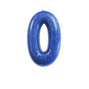 Blue Glitter Number 0 Candle: Birthday Cake Candle