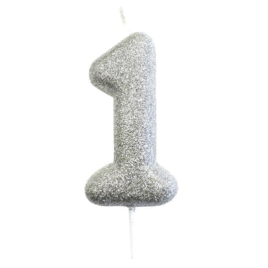 Silver Glitter Number 1 Candle | Party Save Smile