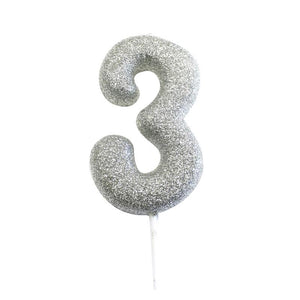 Silver Glitter Number 3 Birthday Cake Candle