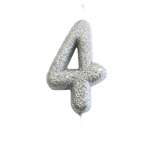 Silver Glitter Number 4 Birthday Cake Candle