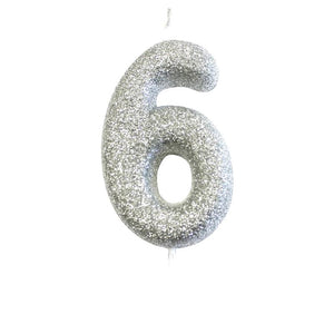 Silver Glitter Number 6 Birthday Cake Candle