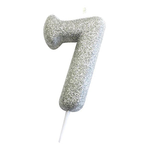 Silver Glitter Number 7 Birthday Cake Candle
