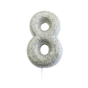 Silver Glitter Number 8 Birthday Cake Candle