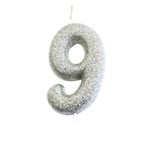Silver Glitter Number 9 Birthday Cake Candle