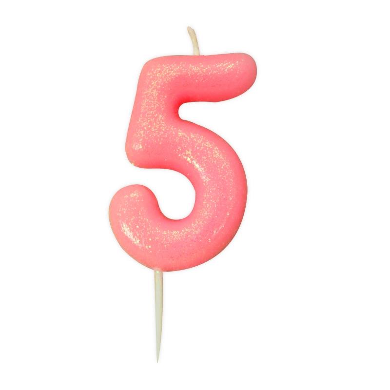 Pink Glitter Number 5 Birthday Cake Candle | Party Save Smile
