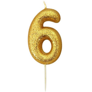 Gold Glitter Number 6 Birthday Cake Candle
