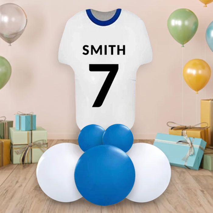Blue and White Football Shirt Centrepiece - Air Filled Centrepiece | Party Save Smile
