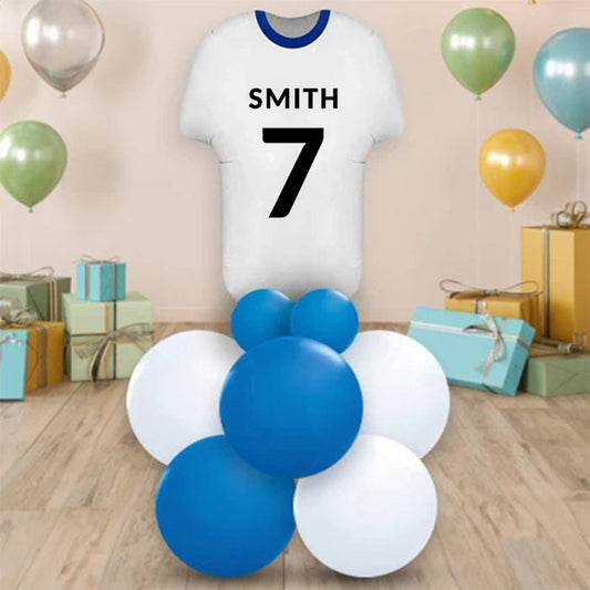Blue and White Football Shirt Centrepiece - Air Filled Centrepiece | Party Save Smile