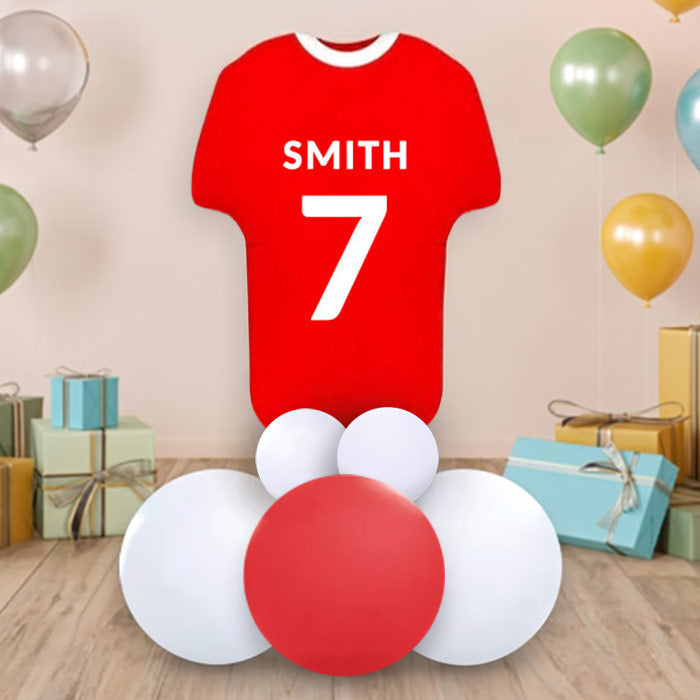 Red Football Shirt Balloon Decoration - Air Filled Centrepiece | Party Save Smile