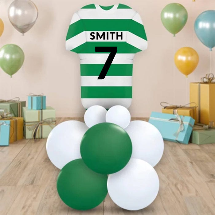Green and White Hoop Football Shirt Centrepiece - Air Filled Centrepiece | Party Save Smile