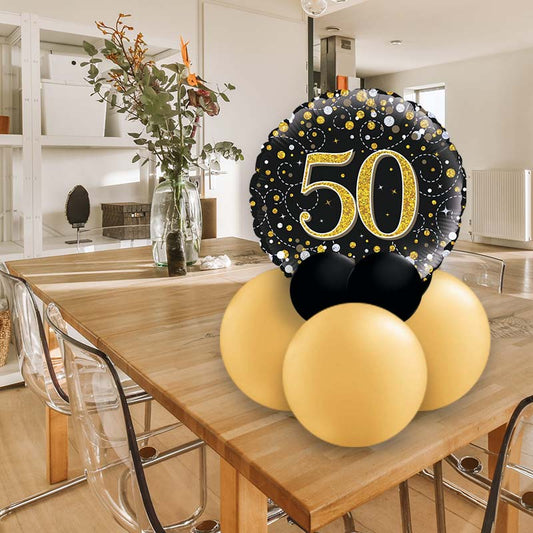 Black and Gold Table Decor for 50th Birthday - Air Filled Centrepiece | Party Save Smile
