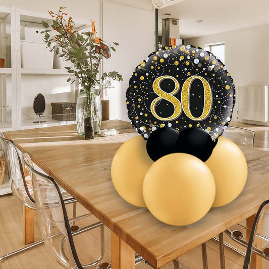 Black and Gold Table Decorations 80th Birthday - Air Filled Centrepiece | Party Save Smile