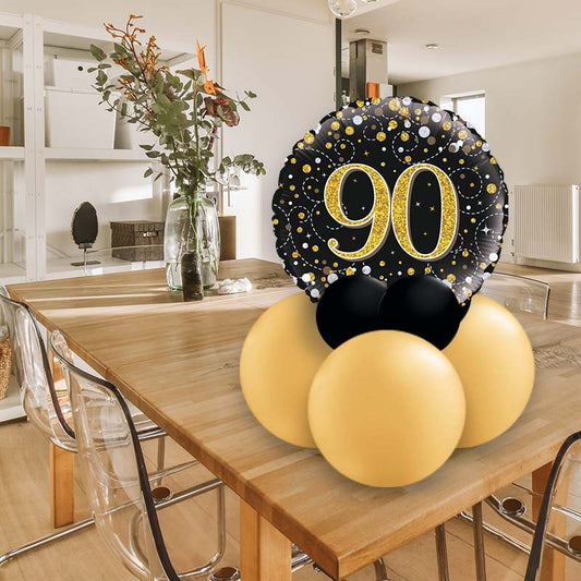 Black and Gold 90th Birthday Table Decorations uk - Air Filled Centrepiece | Party Save Smile