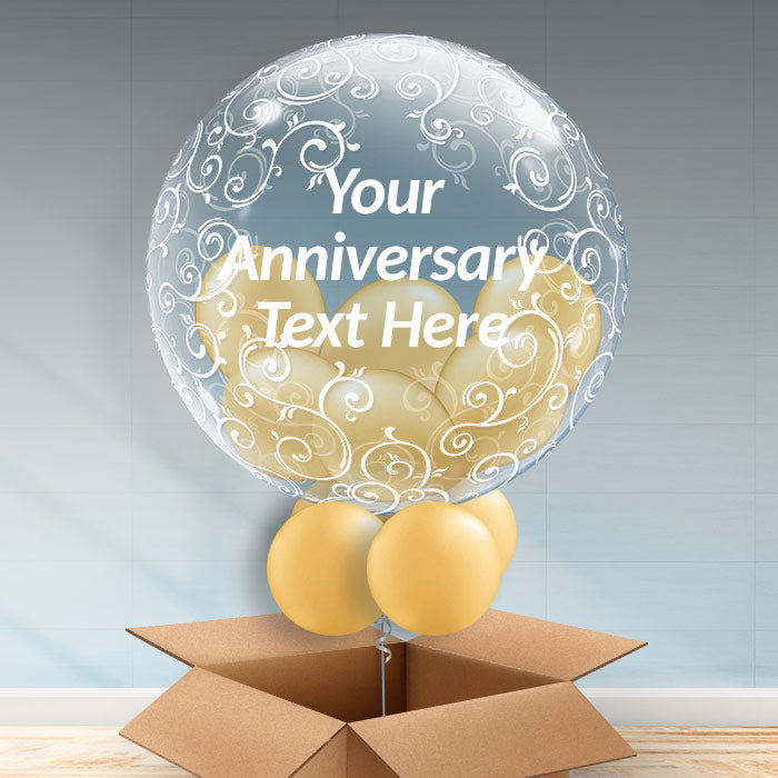 Personalised Filigree Gold Anniversary Balloon Filled Bubble - Bubble Balloon | Party Save Smile