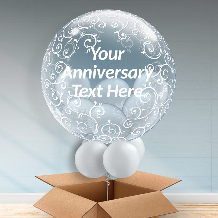 Personalisable Filigree Silver Anniversary Balloon Filled Bubble - Bubble Balloon | Party Save Smile