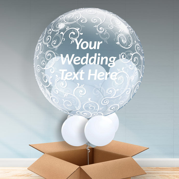 Personalisable White Filigree Wedding Balloon - Bubble Balloon | Party Save Smile