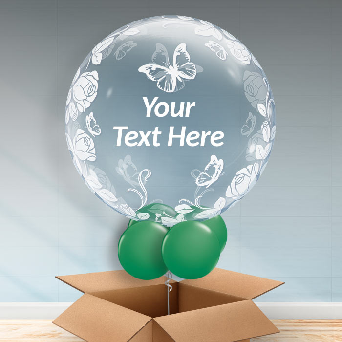 Roses & Butterflies Personalisable Bubble Balloon in a Box - Bubble Balloon | Party Save Smile