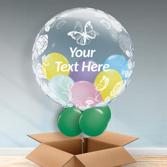 Roses & Butterflies Personalisable Balloon in a Box Delivered - Bubble Balloon | Party Save Smile