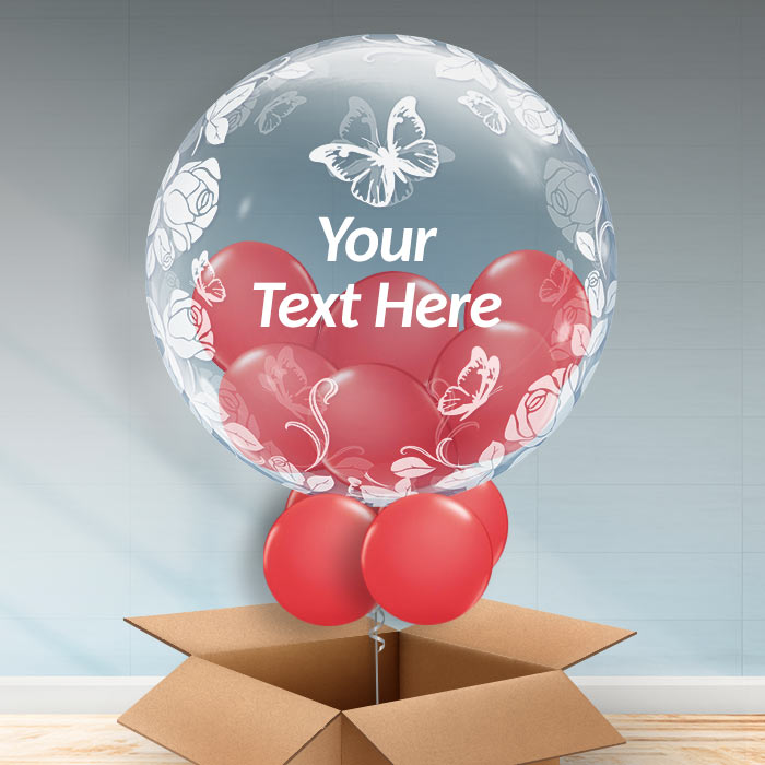 Rose and Butterfly Personalisable Valentines Balloon - Bubble Balloon | Party Save Smile