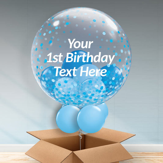 Blue Confetti Personalisable 1st Birthday Helium Balloons - Bubble Balloon | Party Save Smile