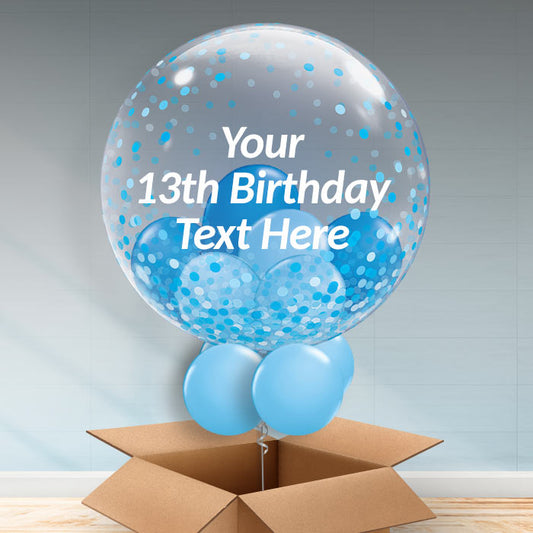 Blue Confetti Personalisable13th Birthday Bubble Balloon in a Box - Bubble Balloon | Party Save Smile