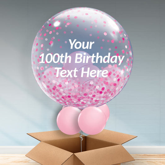 Pink Personalisable 100th Birthday Balloons - Bubble Balloon | Party Save Smile