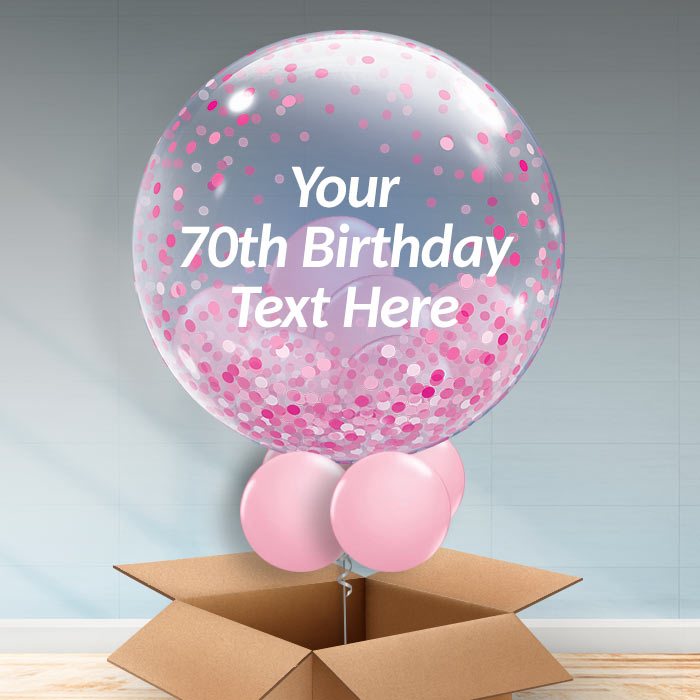 Personalisable 70th Birthday Balloons - Pink Dots - Bubble Balloon | Party Save Smile