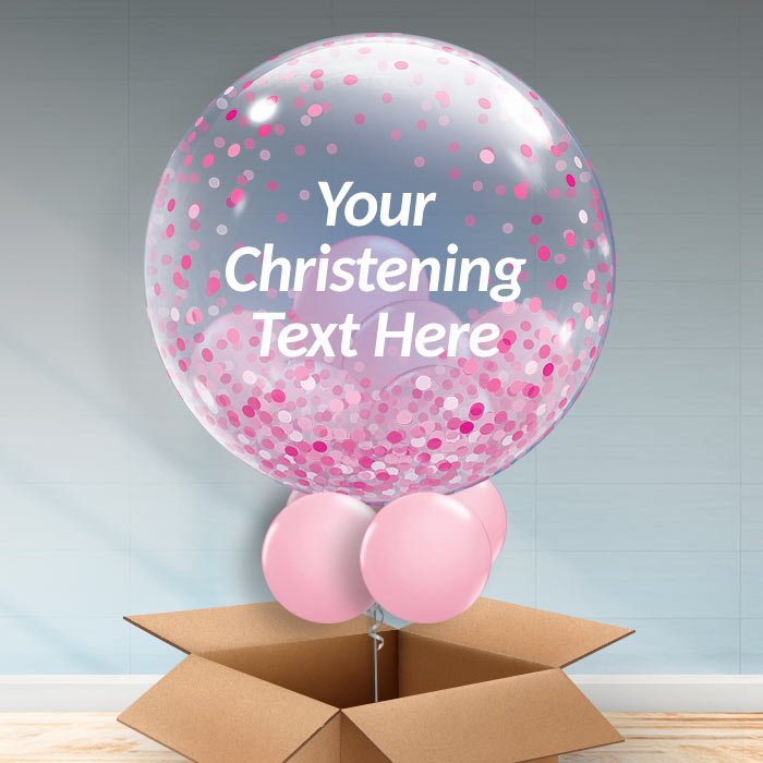 Pink Confetti Personalisable Christening Balloons in a Box - Bubble Balloon | Party Save Smile