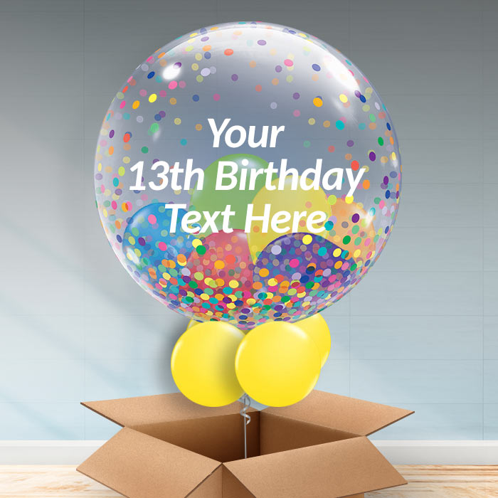 Rainbow Personalisable 13th Birthday Balloons in a Box - Bubble Balloon | Party Save Smile